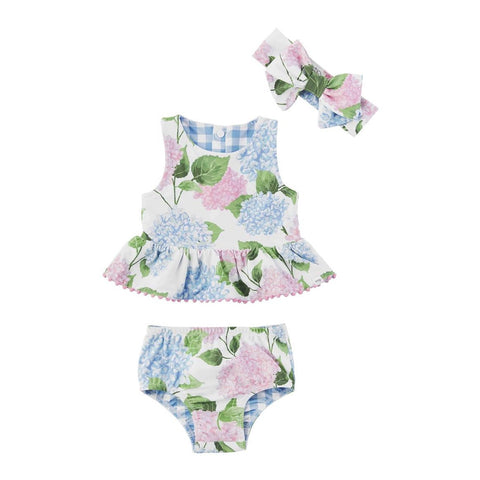 Hydrangea and Gingham Swimsuit Set (Reversible)